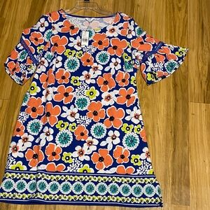 Crown & Ivy Floral ladies  Dress - Navy, Orange, Green; PL; NWT